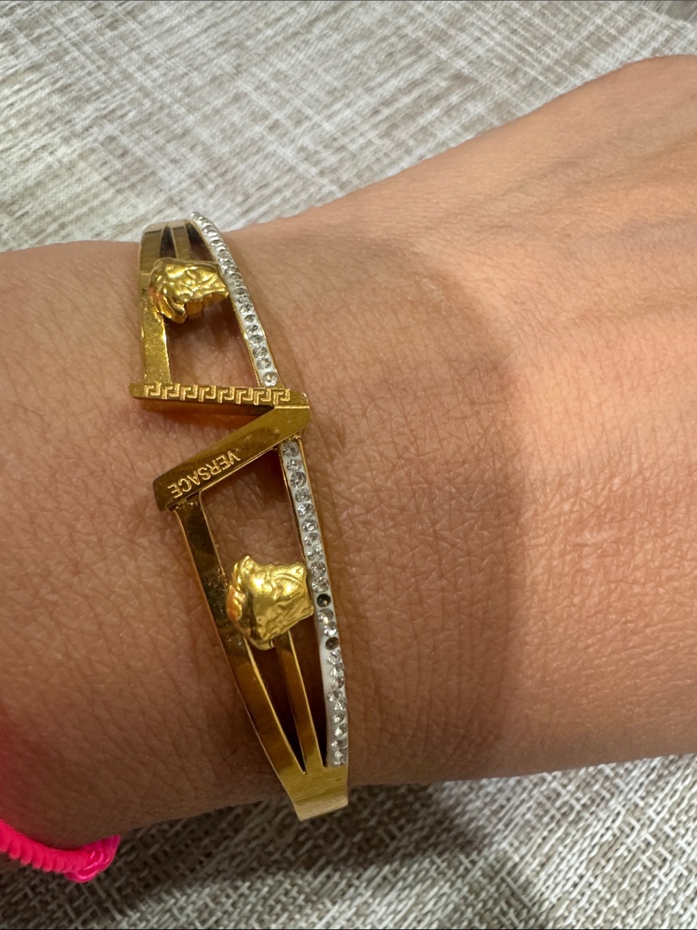 Versace Gold and Clear Crystal Medusa Cuff Bracelet